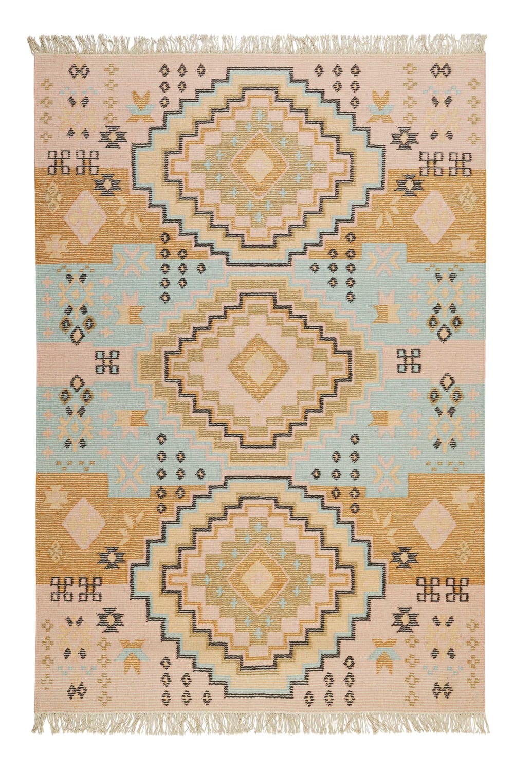 Green Loop Moderner nachhaltiger Kelim Teppich bunt, Wohn-, Schlafzimmer 200x290 style exotic Rosa Wolle