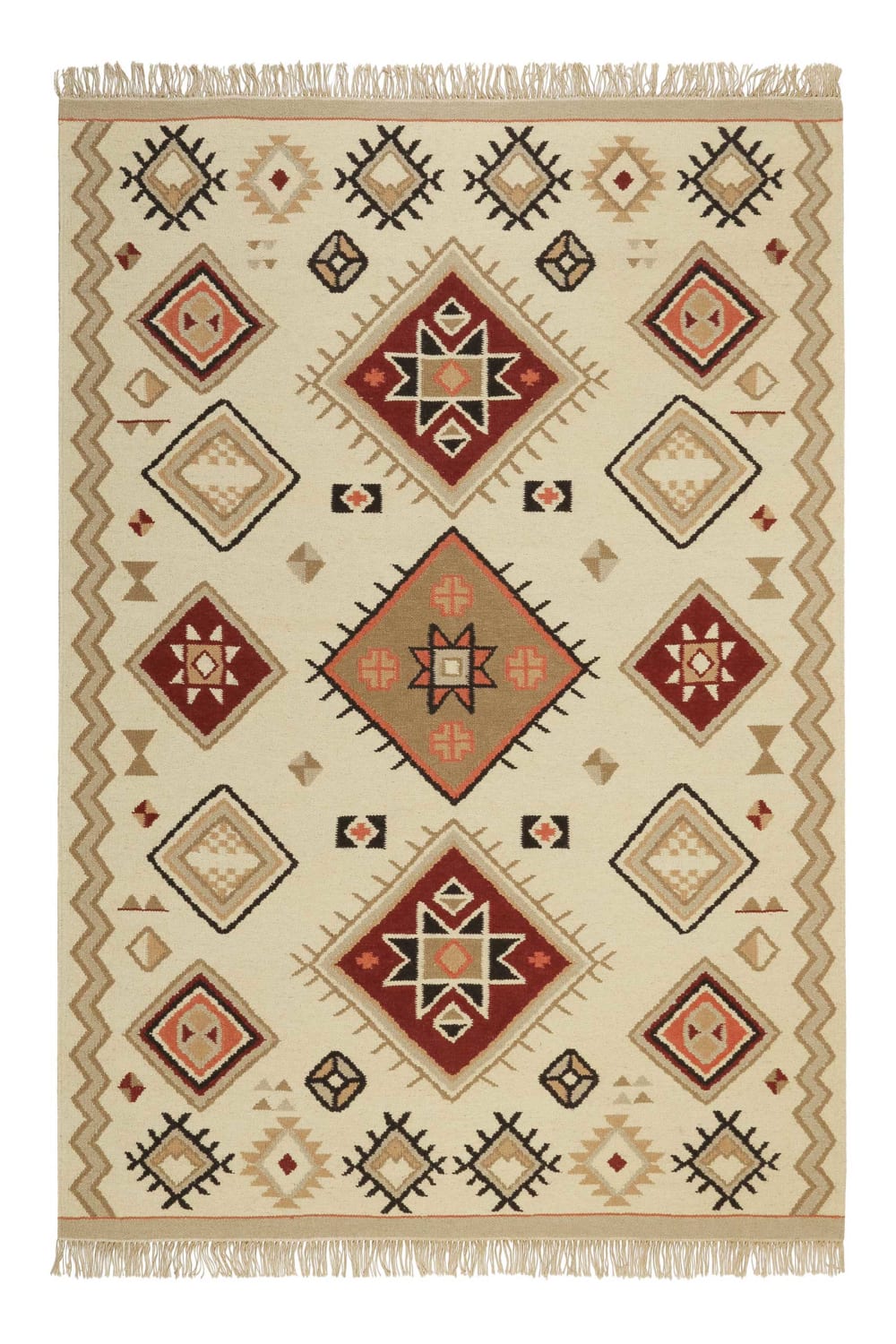 Green Loop Kelim Wollteppich beige, rot, nachhaltig, Wohn-, Schlafzimmer 80x150 style vintage - Wolle