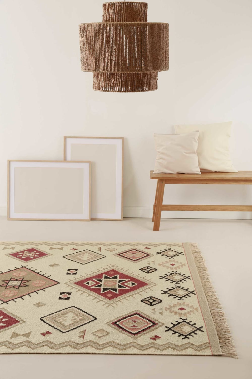 Tapis ethnique tissé main laine et coton tons de brun/beige 80x150 — vue 3
