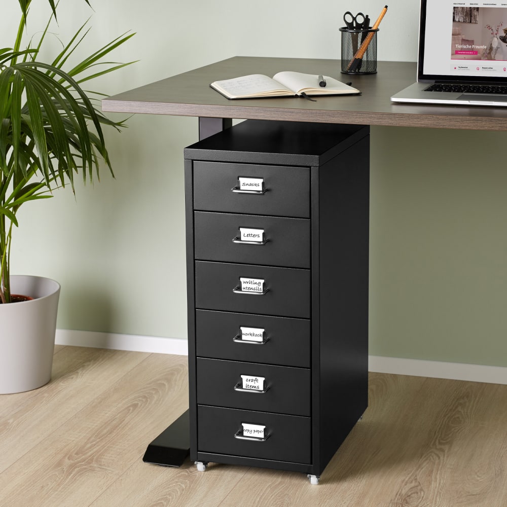 Caisson de bureau à roulettes en acier en acier avec 6 tiroirs noir