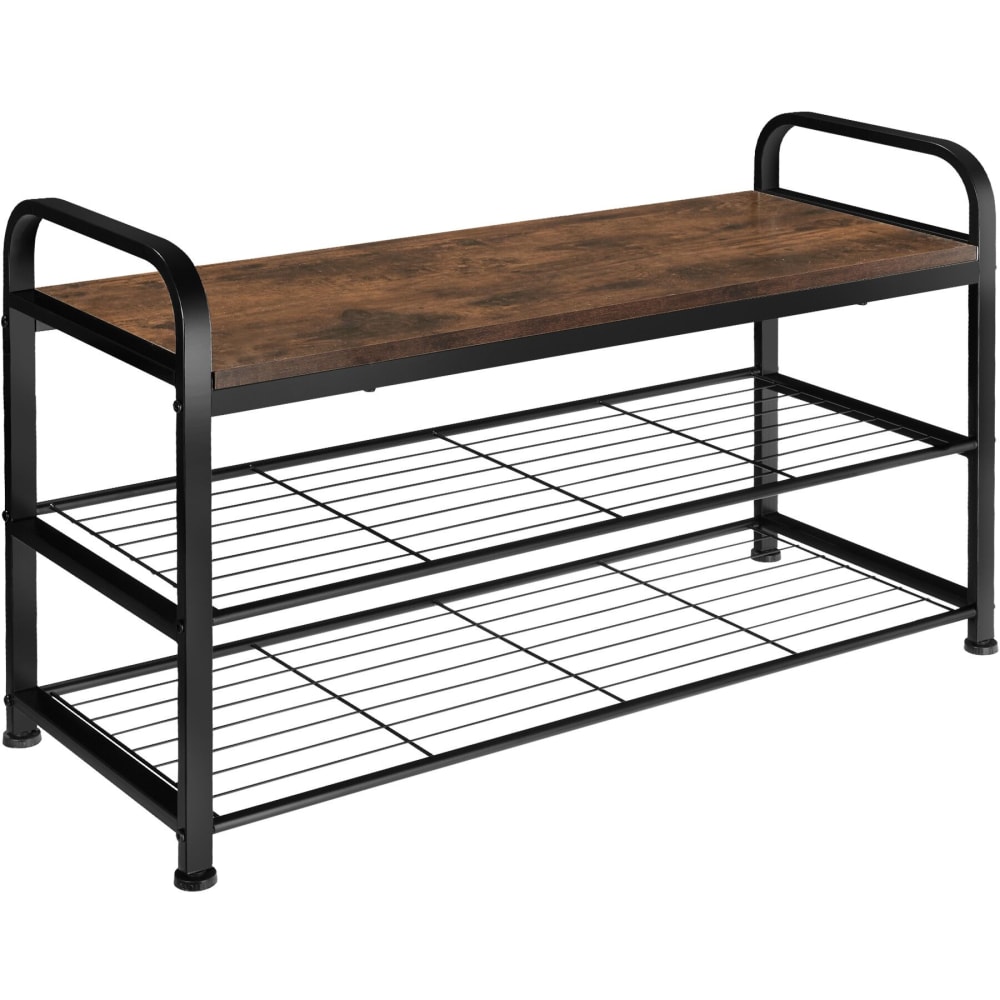 Étagère à chaussures style industriel 91x36x55 cm bois foncé en acier
