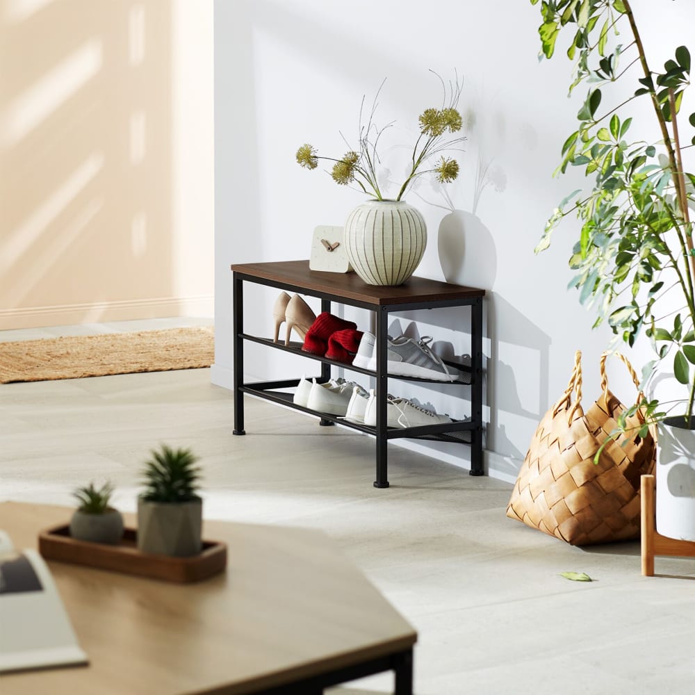 Scarpiera stile industriale 75,5 x 30,5 x 45,5 legno scuro - LEGNO