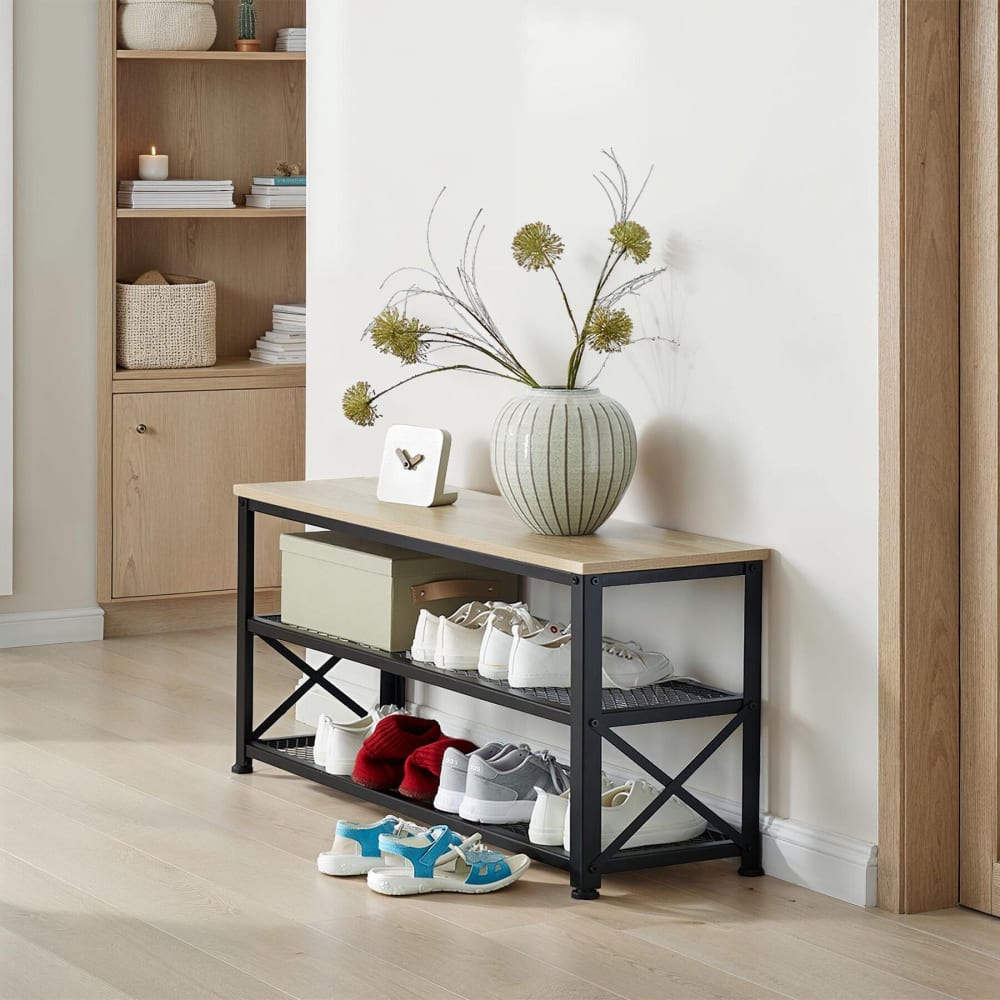 Scarpiera stile industriale 101 x 30,5 x 45,5 legno chiaro - LEGNO
