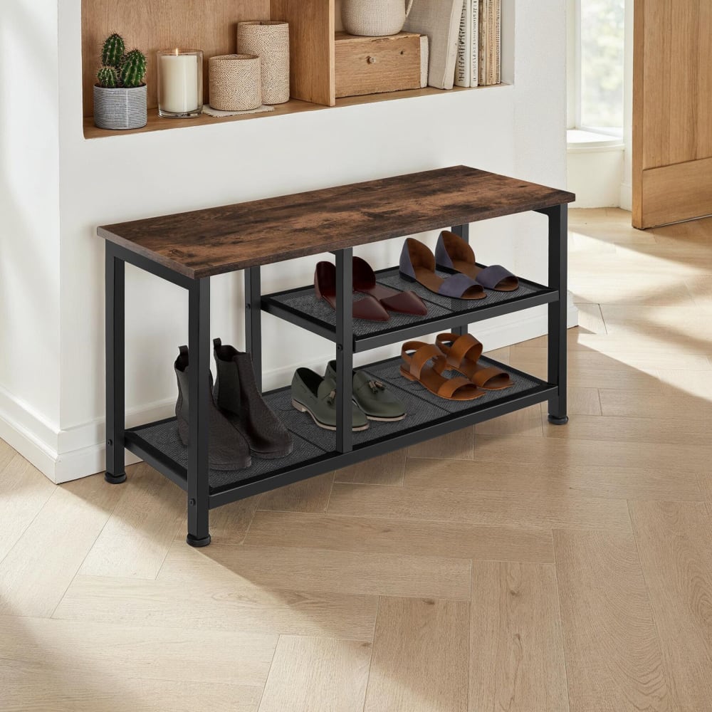 Scarpiera stile industriale 80 x 30 x 45,5 legno scuro - LEGNO