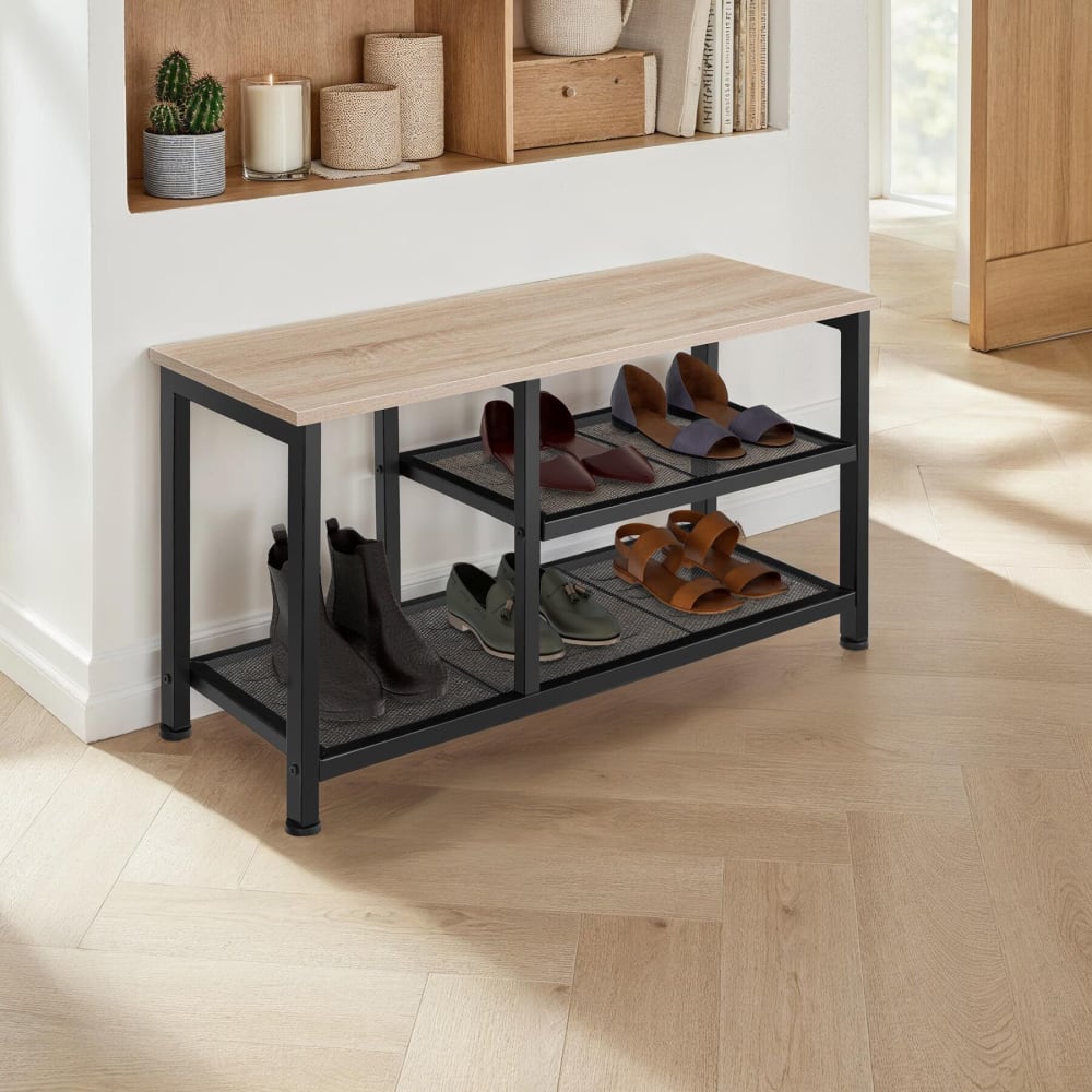 Scarpiera stile industriale 80 x 30 x 45,5 legno chiaro - LEGNO