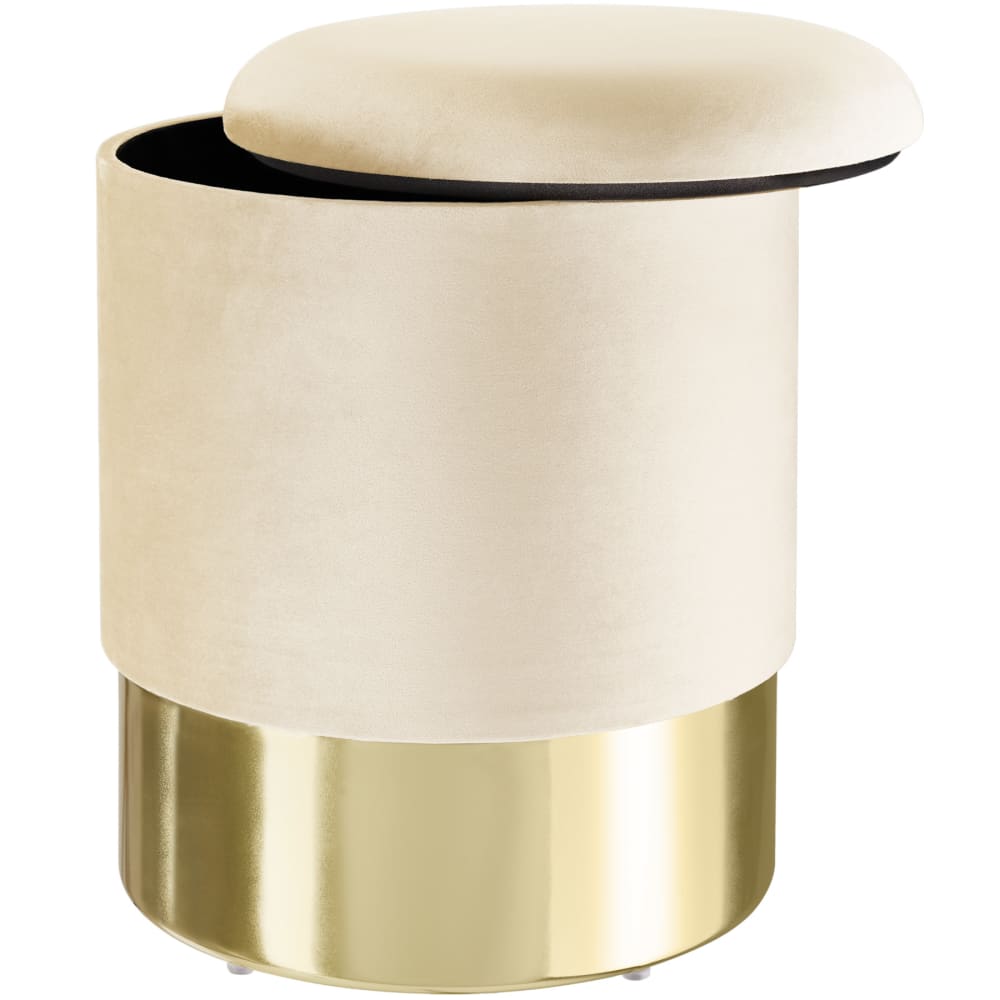 Coffre de rangement rond aspect velours en panneau de fibres crème Coffre de rangement rond aspect velours en panneau de fibres crème