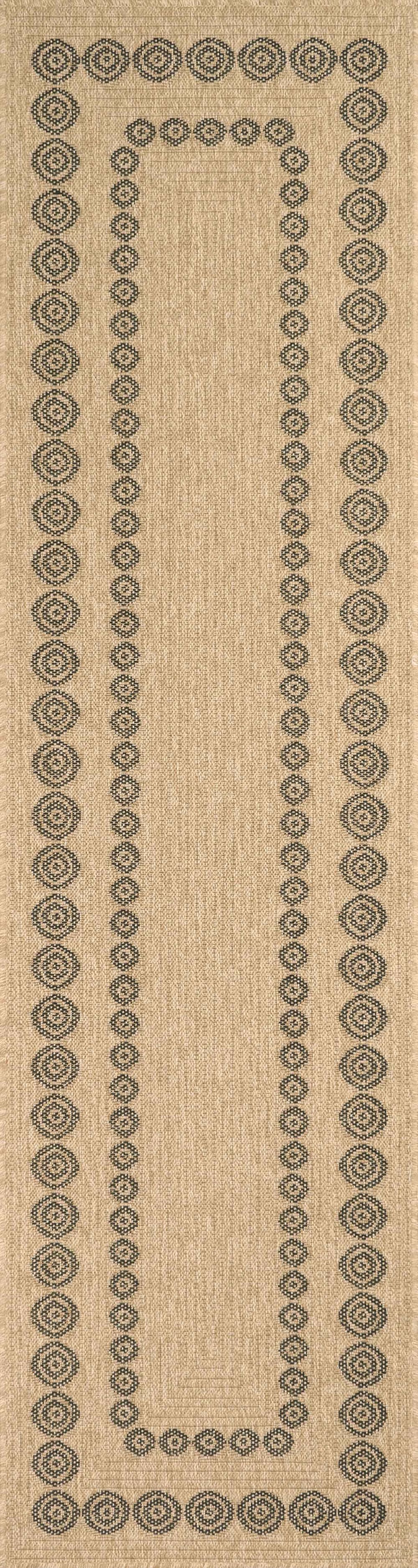 Alfombra interior/exterior efecto yute dibujo geométrico negro 80x150