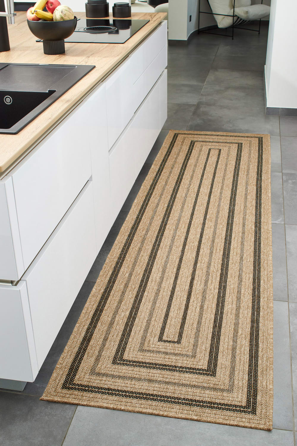 Tapis intérieur et extérieur effet jute motif noir 80x300 — vue 3