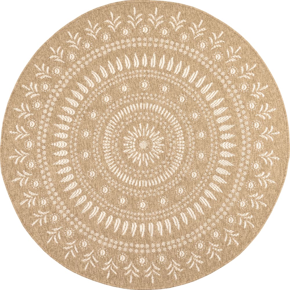 Tapis intérieur et extérieur effet jute oriental blanc diamètre 80