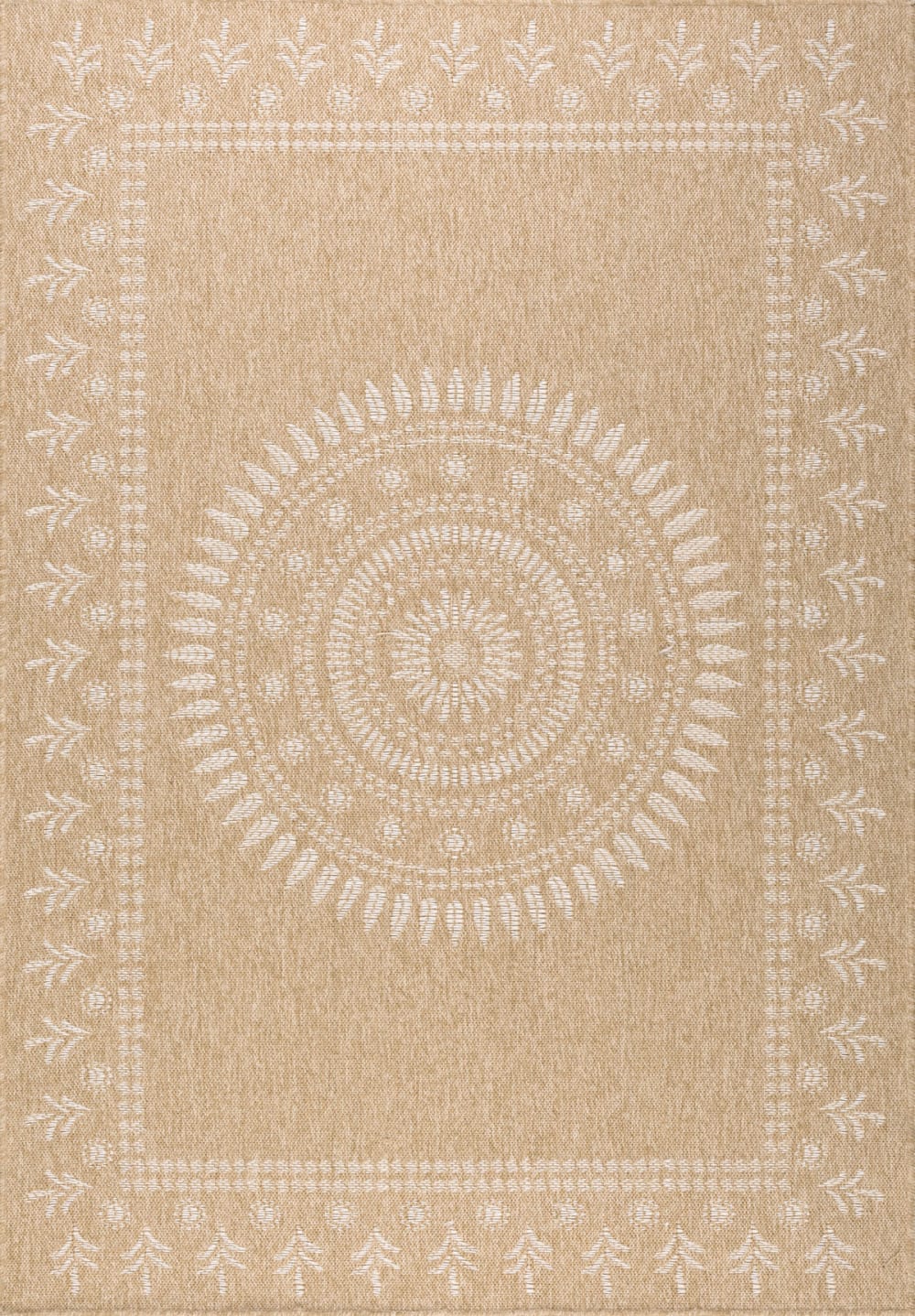 Tapis intérieur et extérieur effet jute motif oriental blanc 120x170