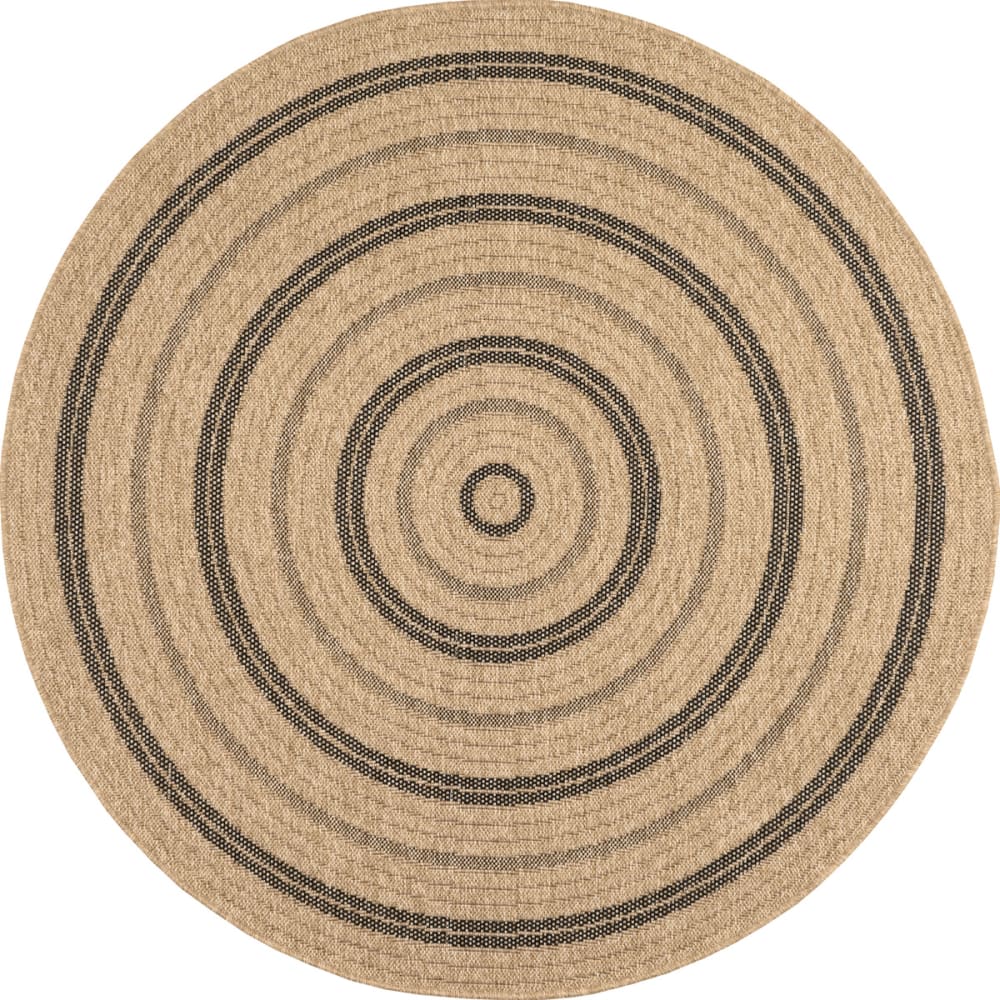 Tapis intérieur et extérieur effet jute motif rond noir diamètre 160