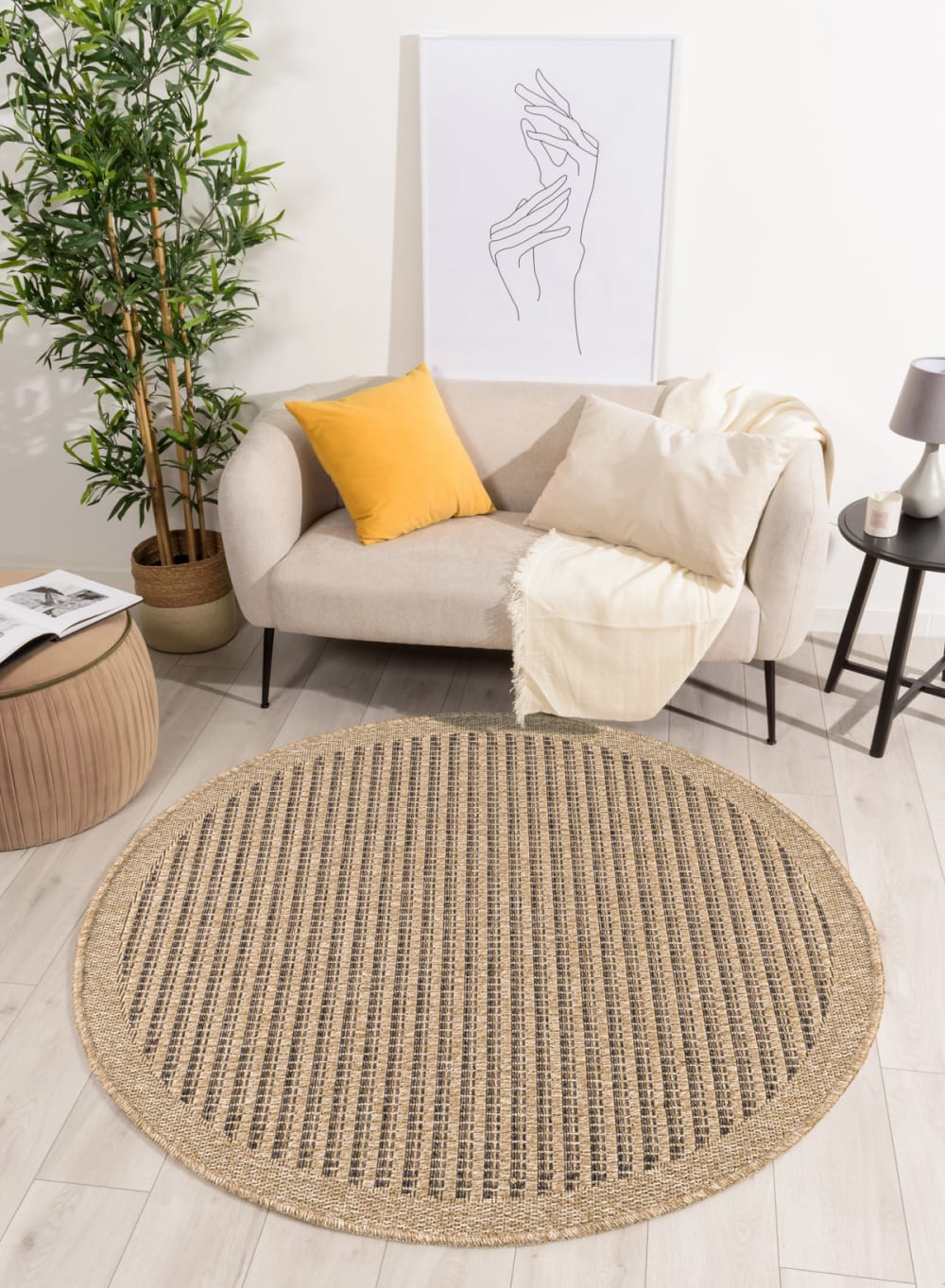 Tapis intérieur et extérieur aspect jute marron diamètre 120 — vue 3