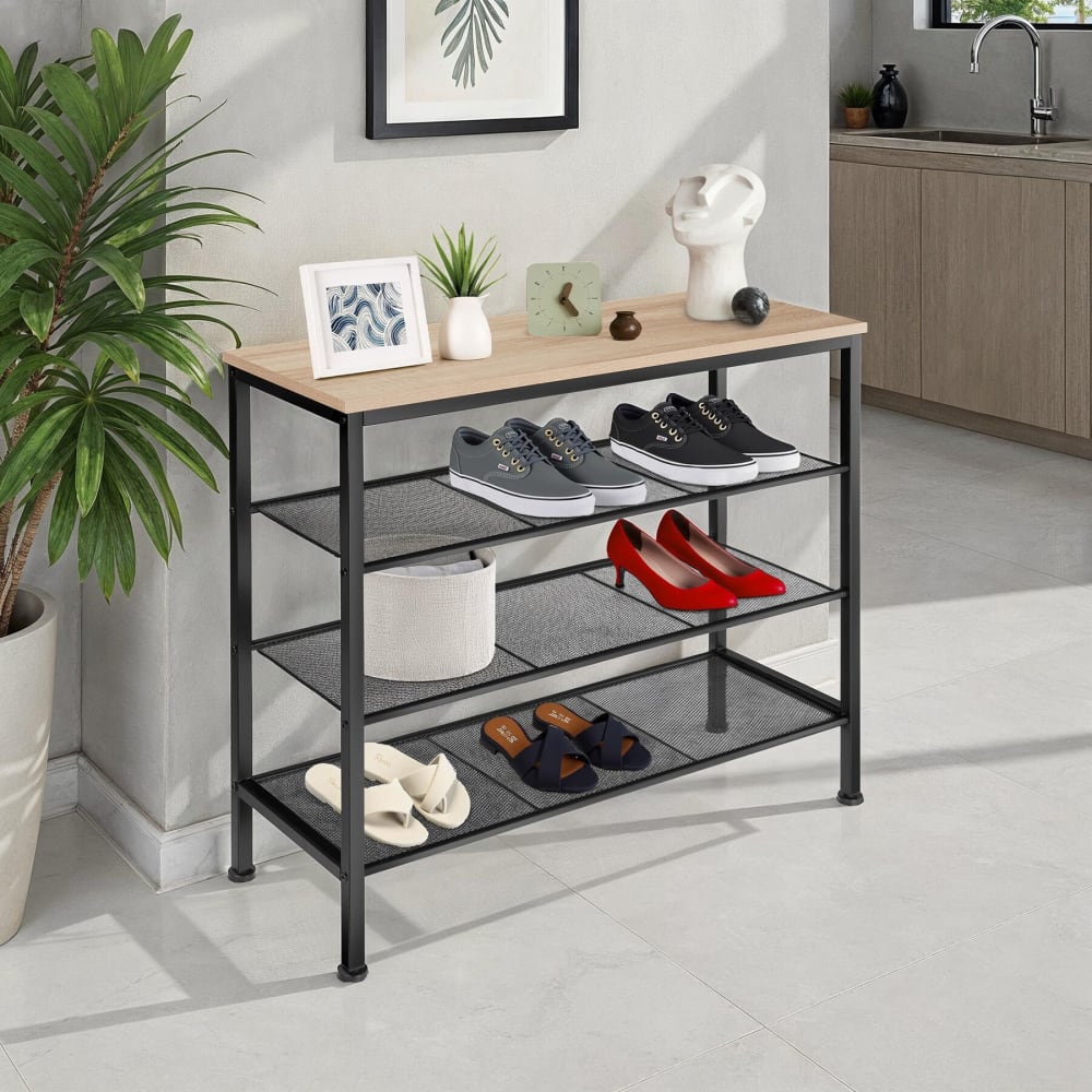 Scarpiera stile industriale 80,5 x 30,5 x 72,5 legno chiaro - Marrone - Acciaio
