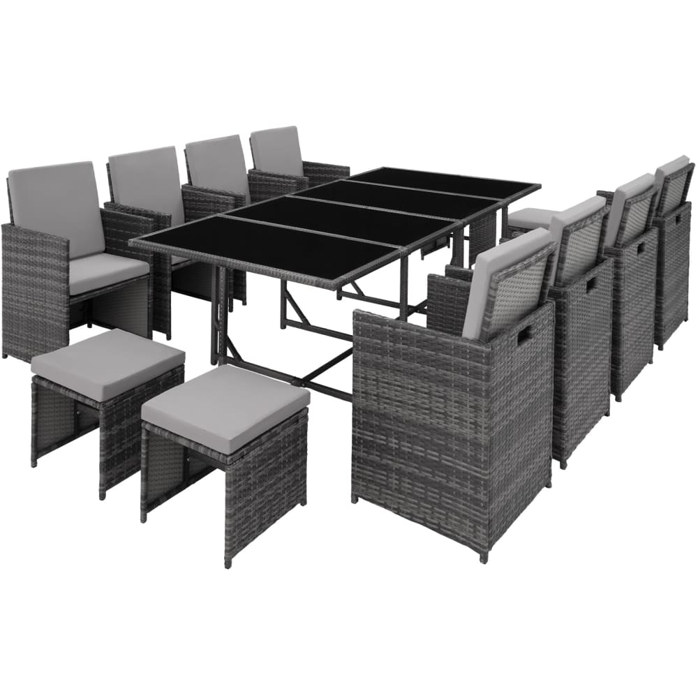 Salon de jardin 12 places en polyéthylène et acier gris et gris clair