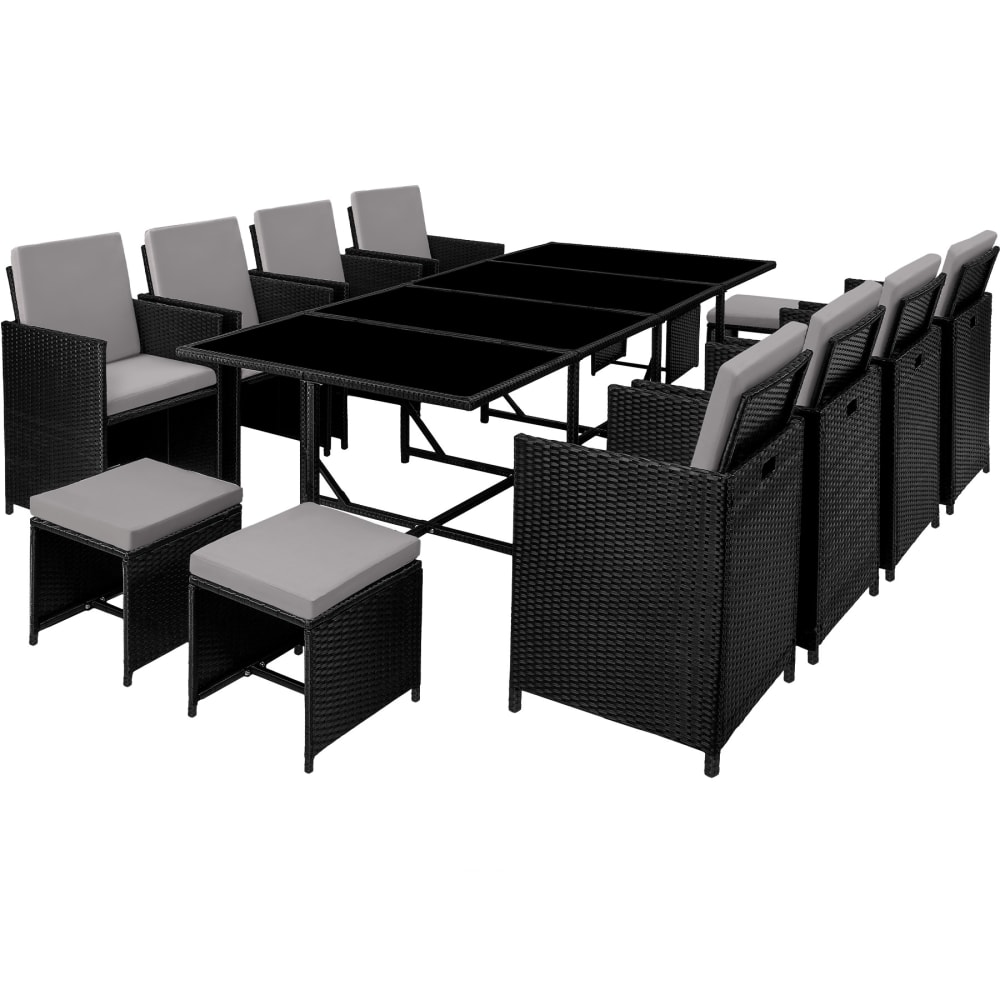 Salon de jardin 12 places pliable en polyéthylèné et acier noir gris