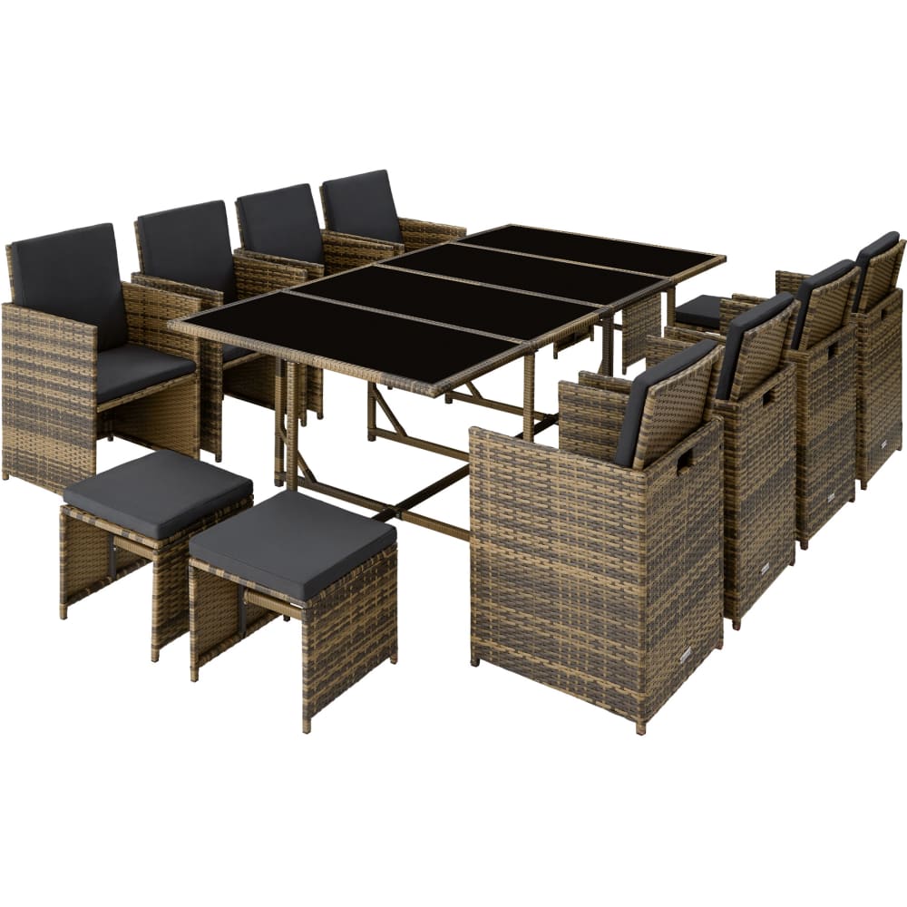 Salon de jardin 12 places en polyéthylène et acier naturel gris foncé