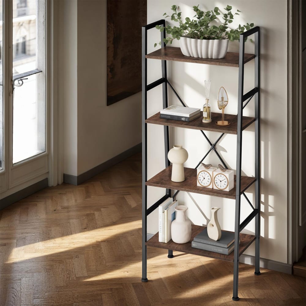 Libreria stile industriale antiribaltamento legno scuro - LEGNO