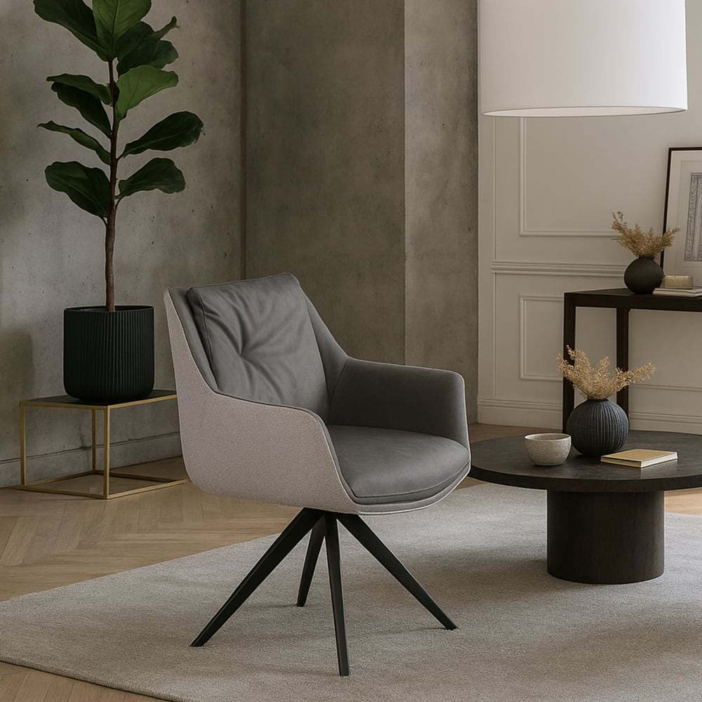 Set 2 butacas giratorias 360º, polipiel gris y metal negro 65x65x84 - Maisons du Monde