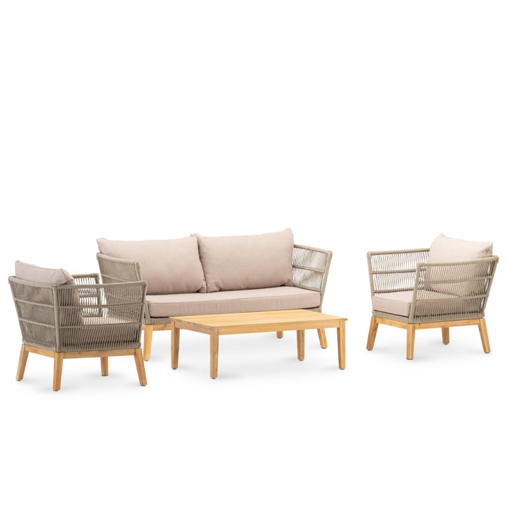 Salon de jardin 5 places bois et corde taupe