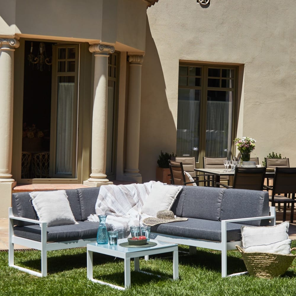 Set da giardino in alluminio bianco con schienale ribaltabile -