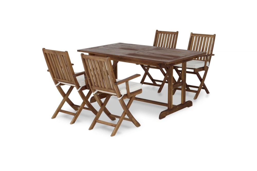 Table de jardin extensible et 4 chaises pliables avec coussins