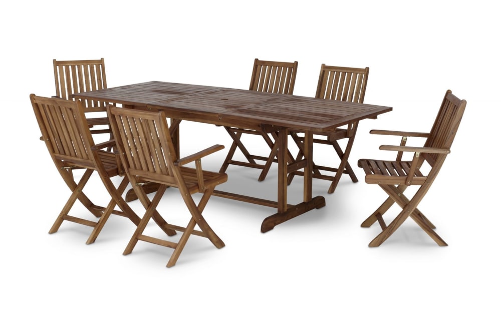 Table de jardin extensible 150/210×90 et 6 chaises pliables