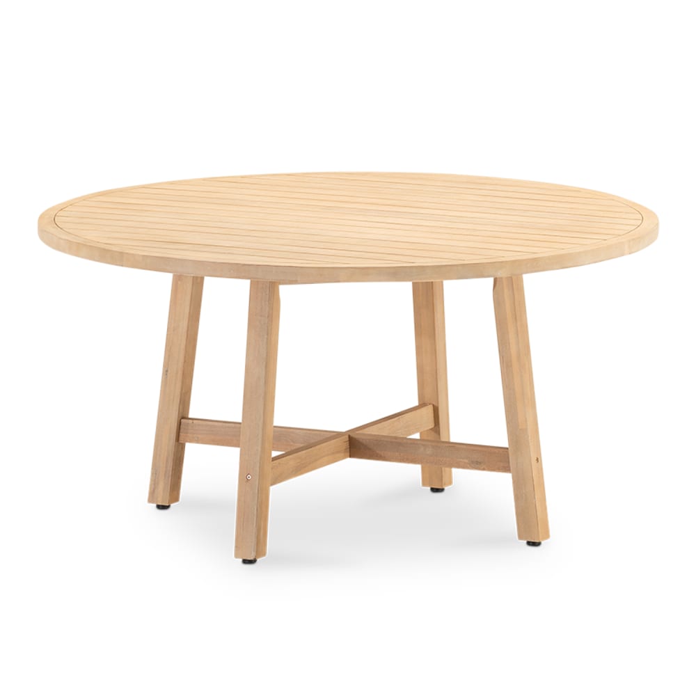 Mesa redonda de madera clara para jardín