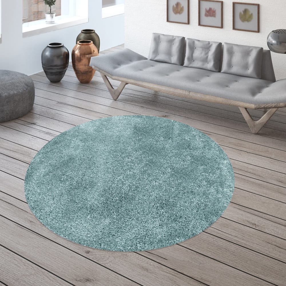 Tapis cosy rond à poils longs bleu turquoise 200x200cm