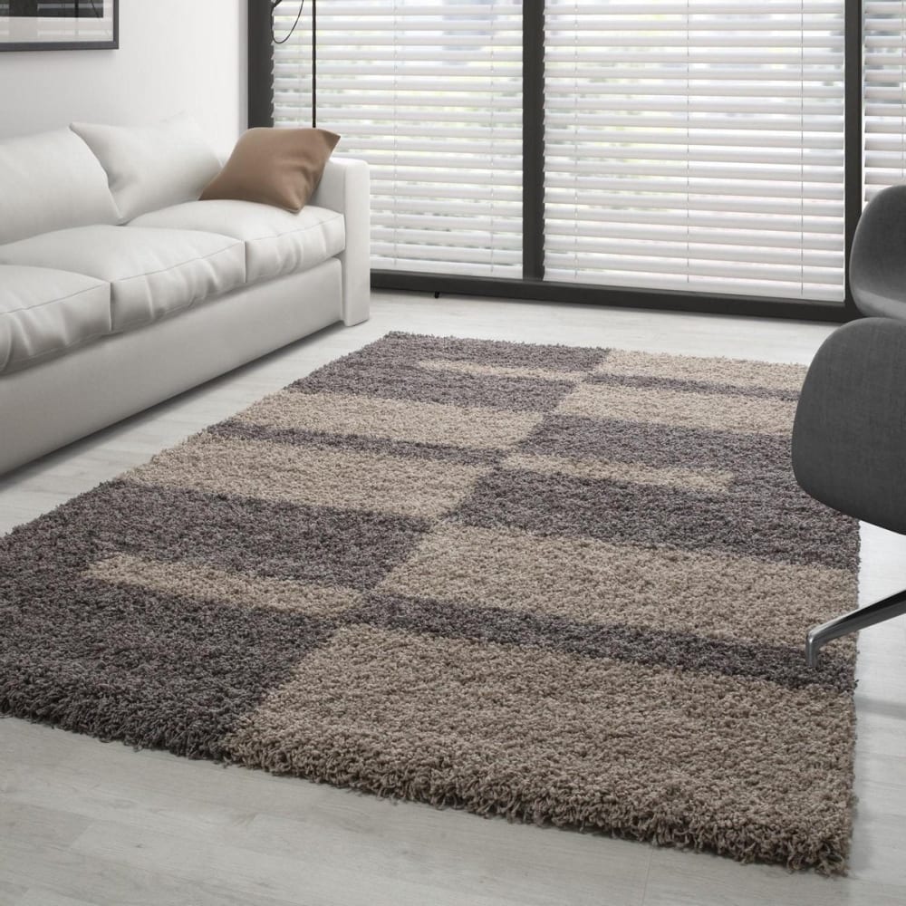 Tapis shaggy à motifs traits marron 80x150cm — vue 3