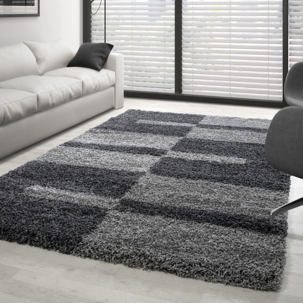 Tapis shaggy à motifs traits anthracite 280x370cm — vue 3