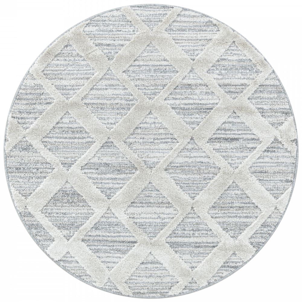 Tapis bohème rond à relief blanc ivoire 120x120cm