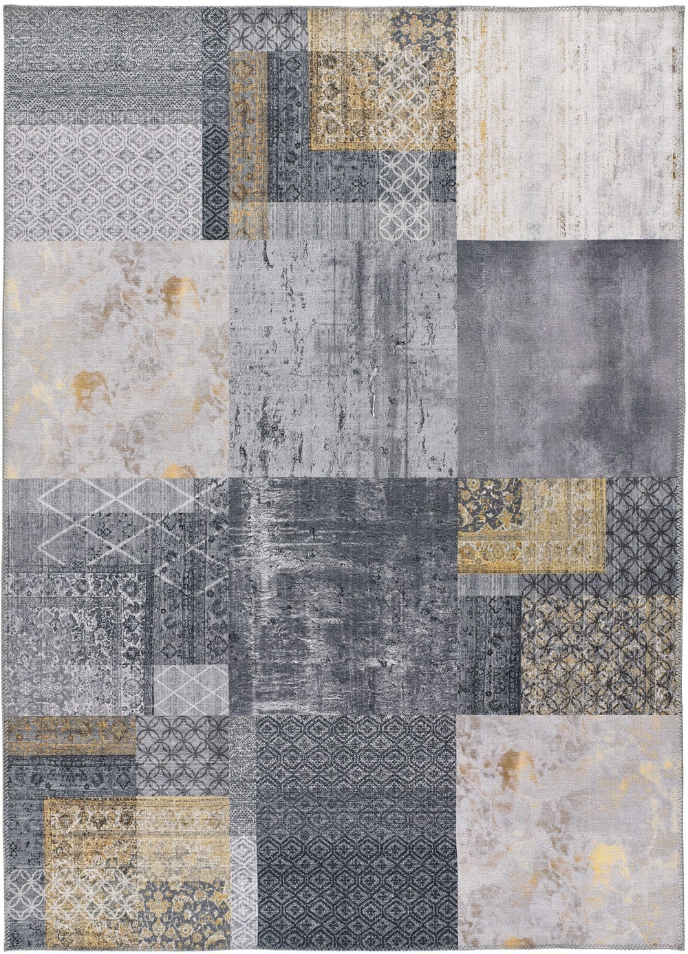 Tapis lavable patchwork gris 80x150 cm
