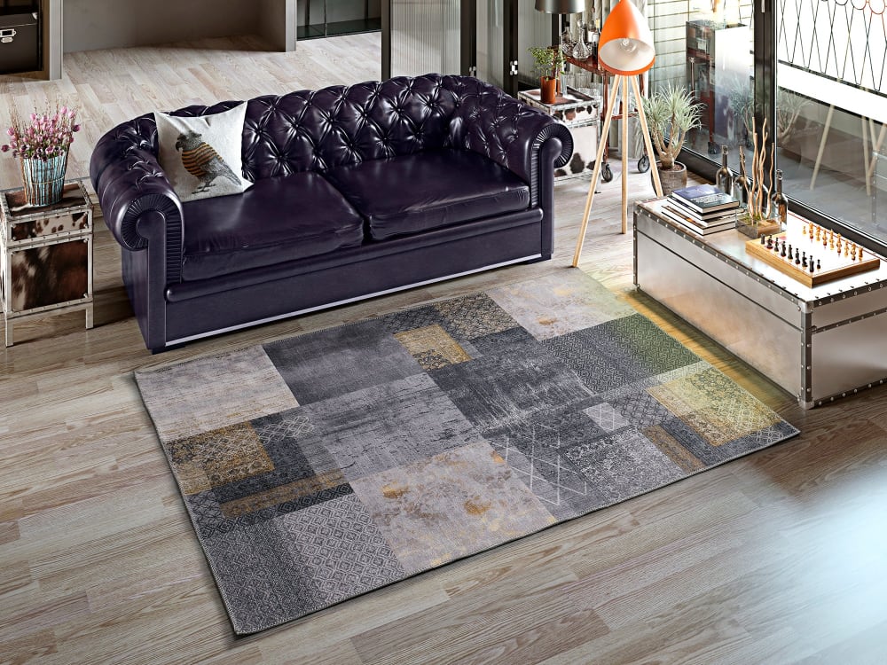 Tapis lavable patchwork gris 80x150 cm — vue 3