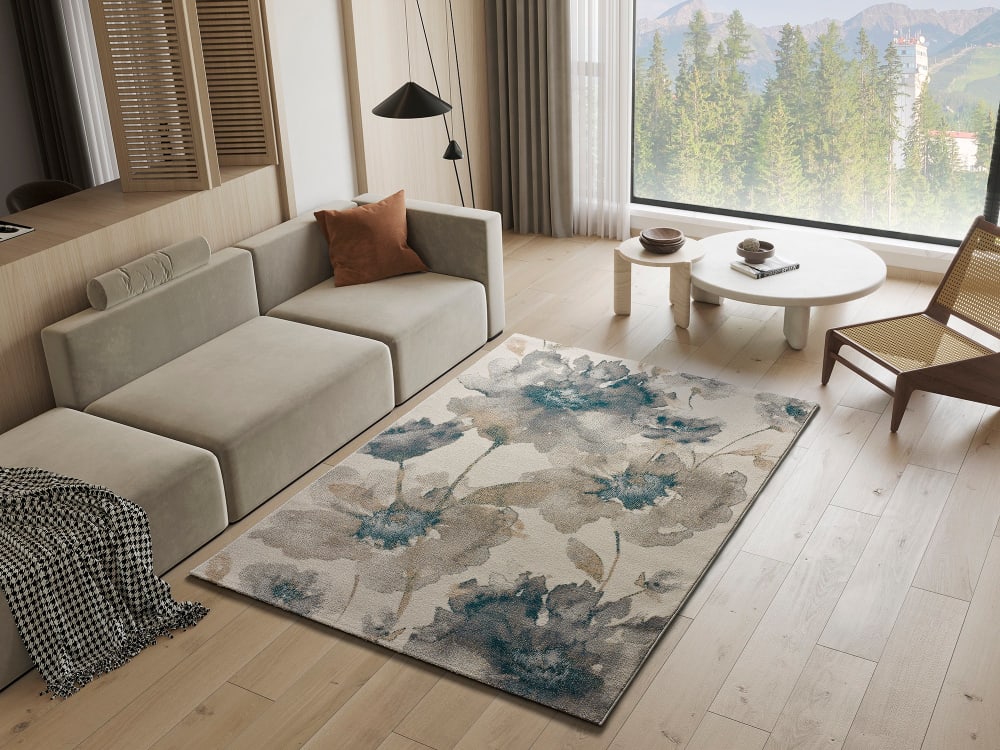 Tapis floral beige/bleu/gris 80x150 cm — vue 3