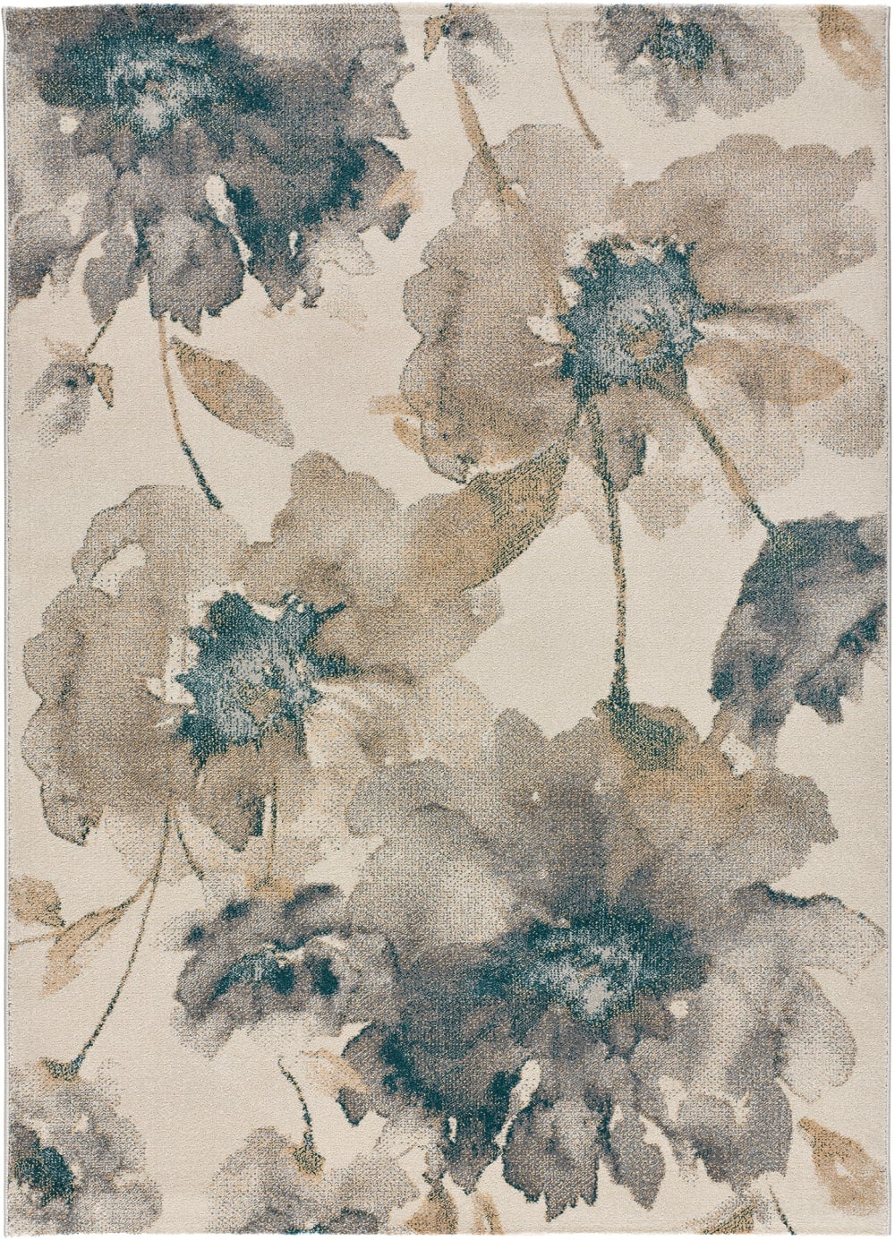 Teppich mit Blumen in Beige und Blau, 80x150 cm - Maisons Du