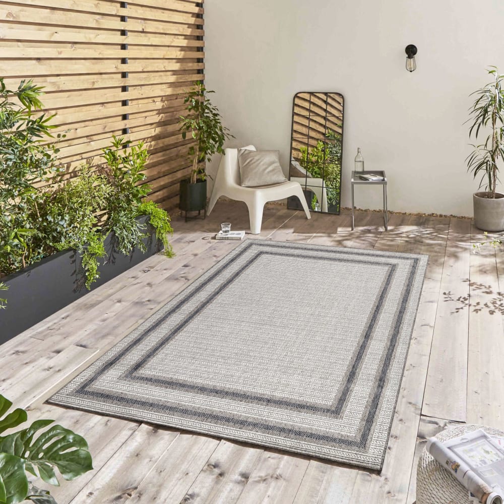 Tapis extérieur tissé plat greige et gris 240x340cm — vue 3