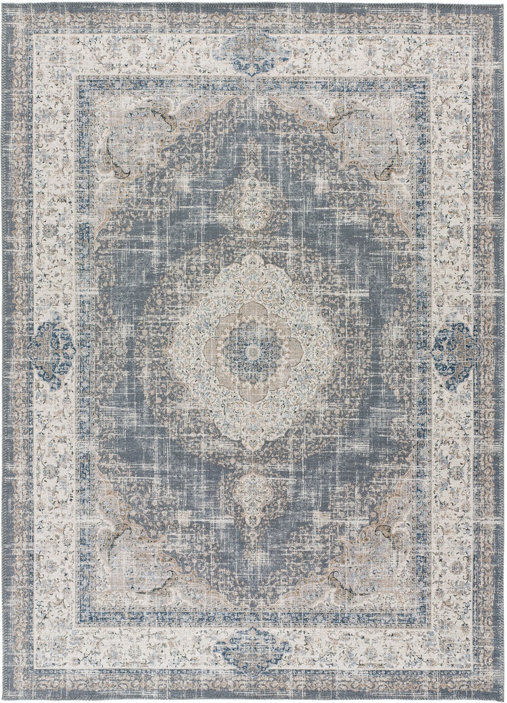 Tapis lavable vintage - oriental gris