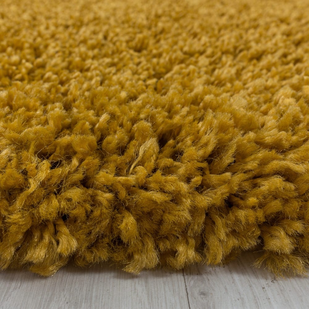 Tapis rond à poils longs doux ocre 80x80cm — vue 3