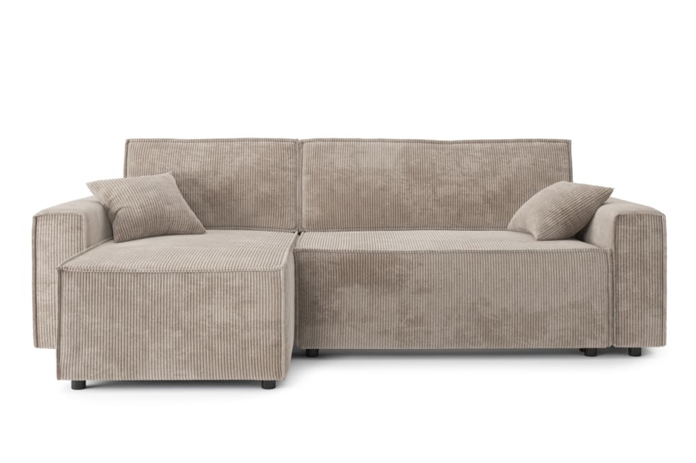 Canapé d'angle convertible en velours côtelé 4 places grège