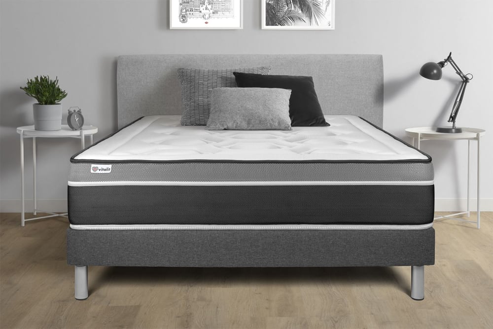 Somier gris + colchón con espuma viscoelástica 135 x 190 - Maisons du Monde