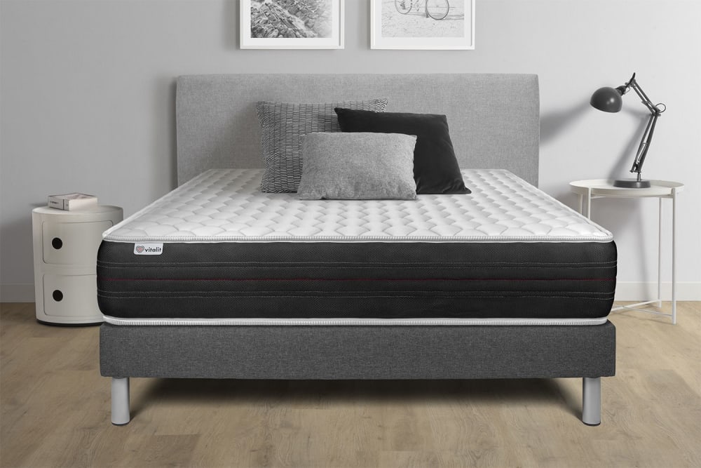 Somier gris + colchón con muelles ensacados 150 x 190 - Maisons du Monde
