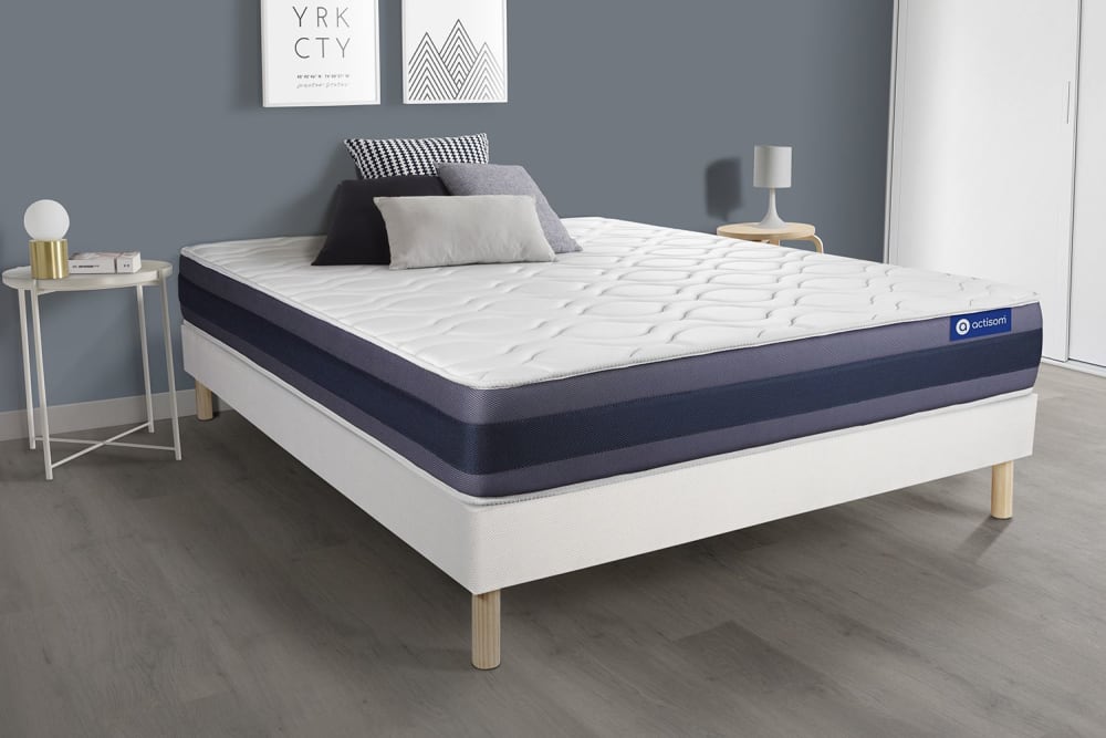 Somier blanco + colchón con muelles y viscoelástica 180 x 190 - Maisons du Monde