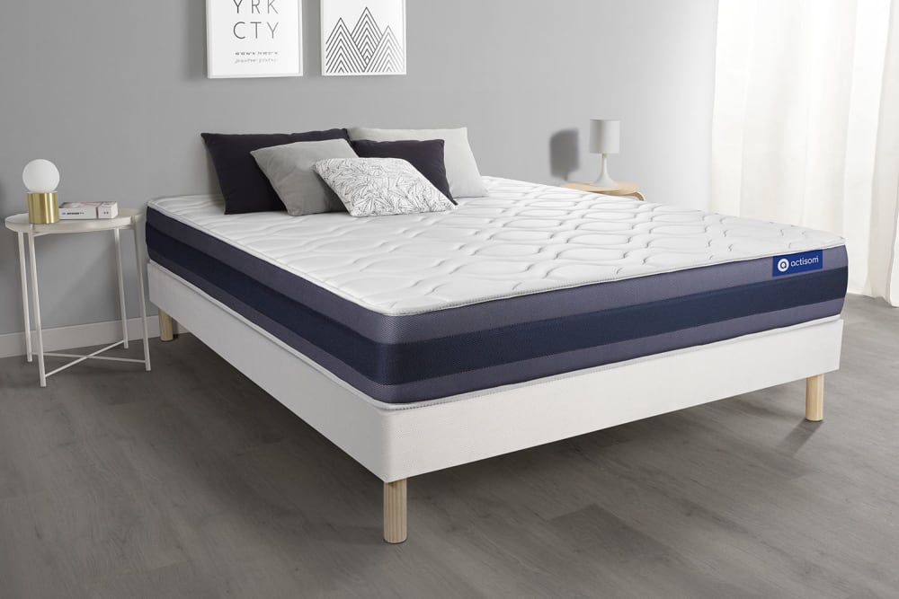 Somier blanco + colchón con espuma viscoelástica 150 x 190 - Maisons du Monde