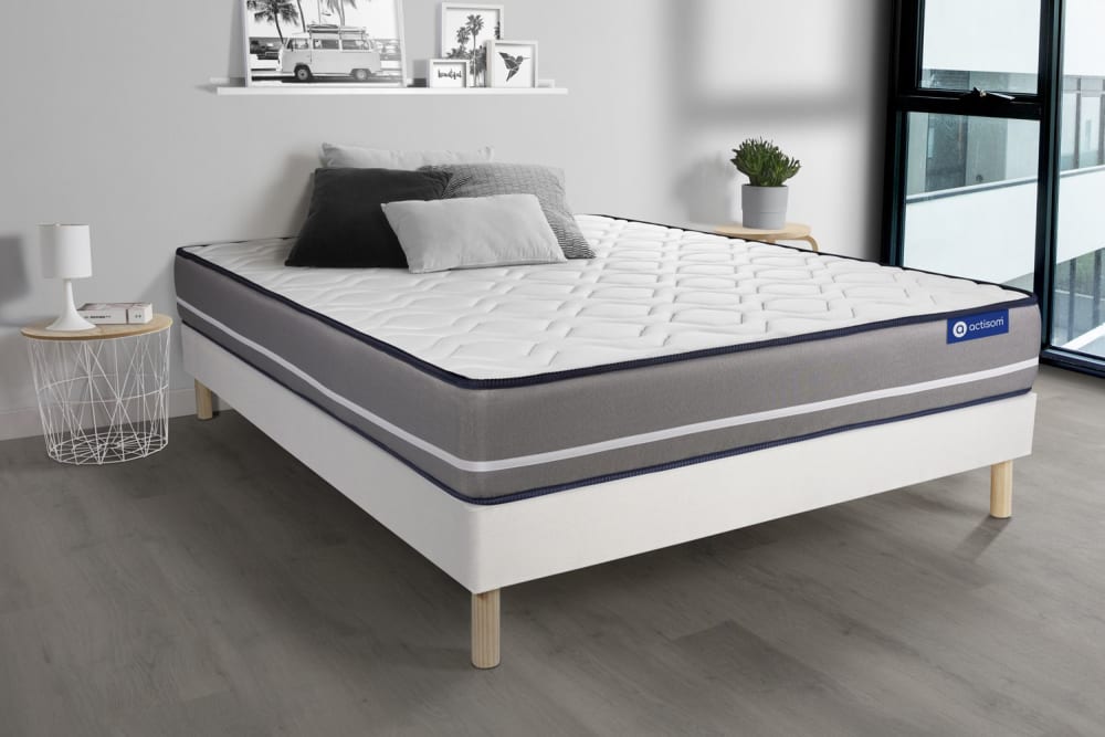 Somier blanco + colchón con látex y espuma viscoelástica 180 x 190 - Maisons du Monde