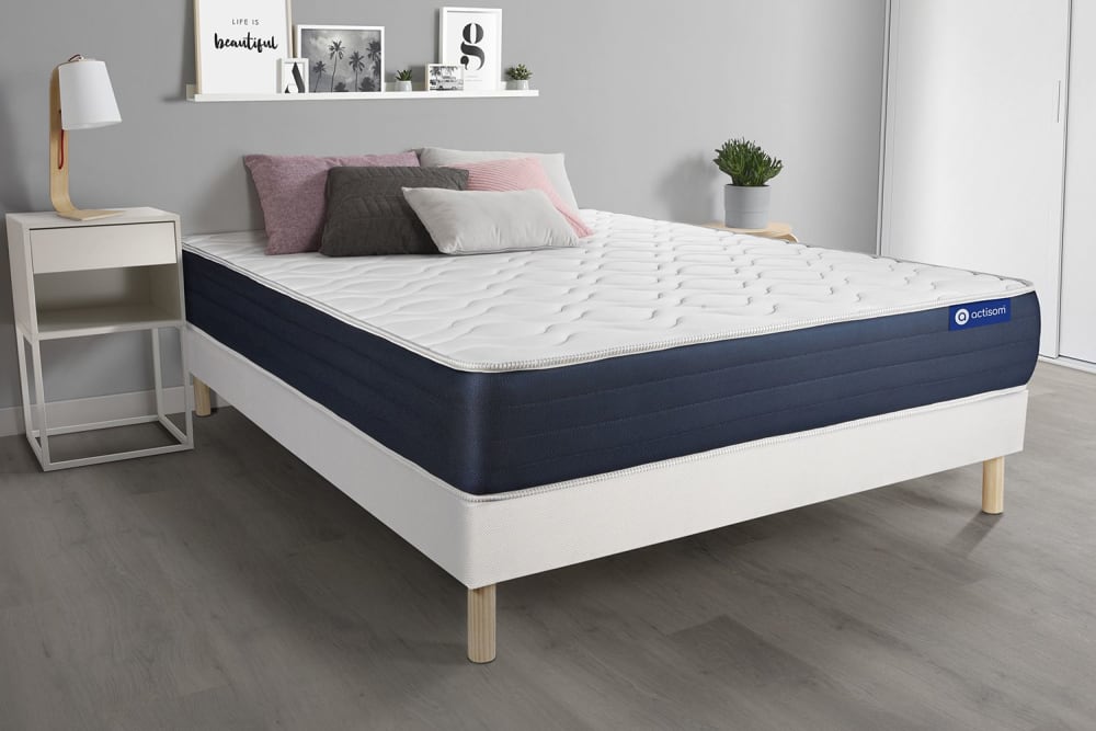 Somier blanco + colchón con espuma viscoelástica 135 x 190 - Maisons du Monde