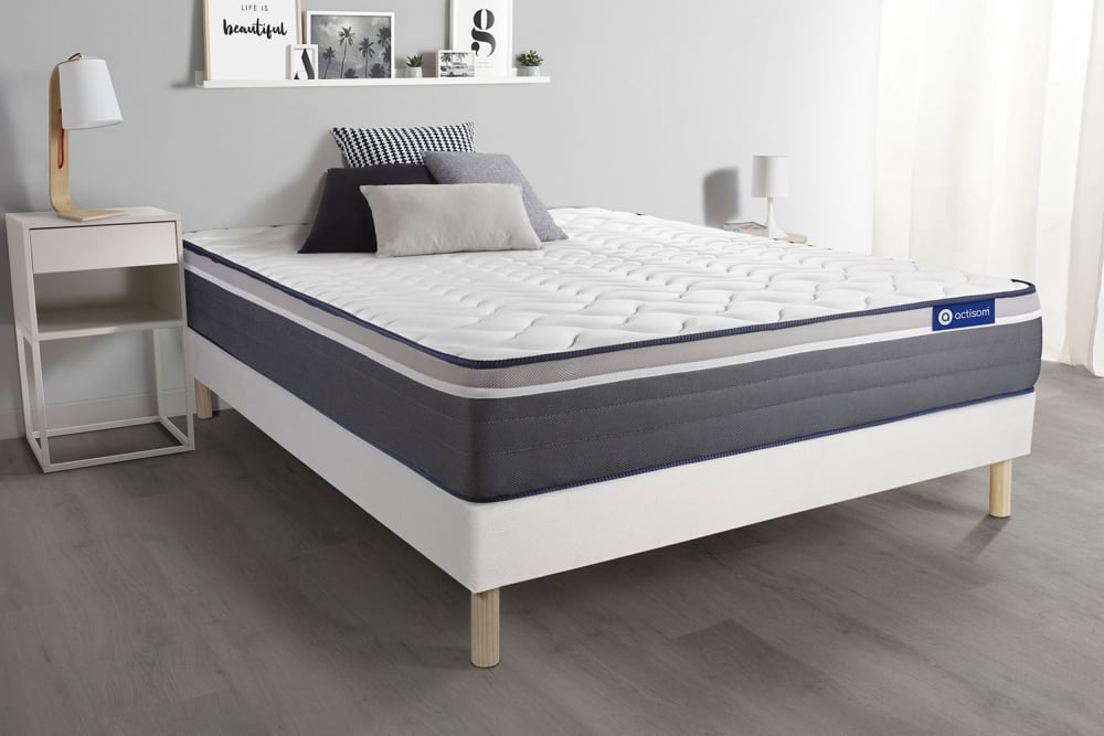 Somier blanco + colchón con látex y espuma viscoelástica 180 x 190 - Maisons du Monde