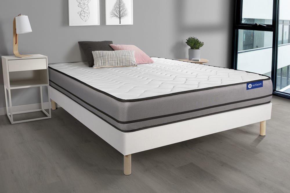 Somier blanco + colchón con espuma viscoelástica 135 x 190 - Maisons du Monde