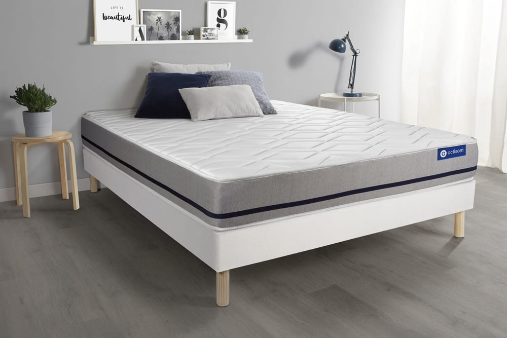 Somier blanco + colchón con espuma viscoelástica 180 x 190 - Maisons du Monde