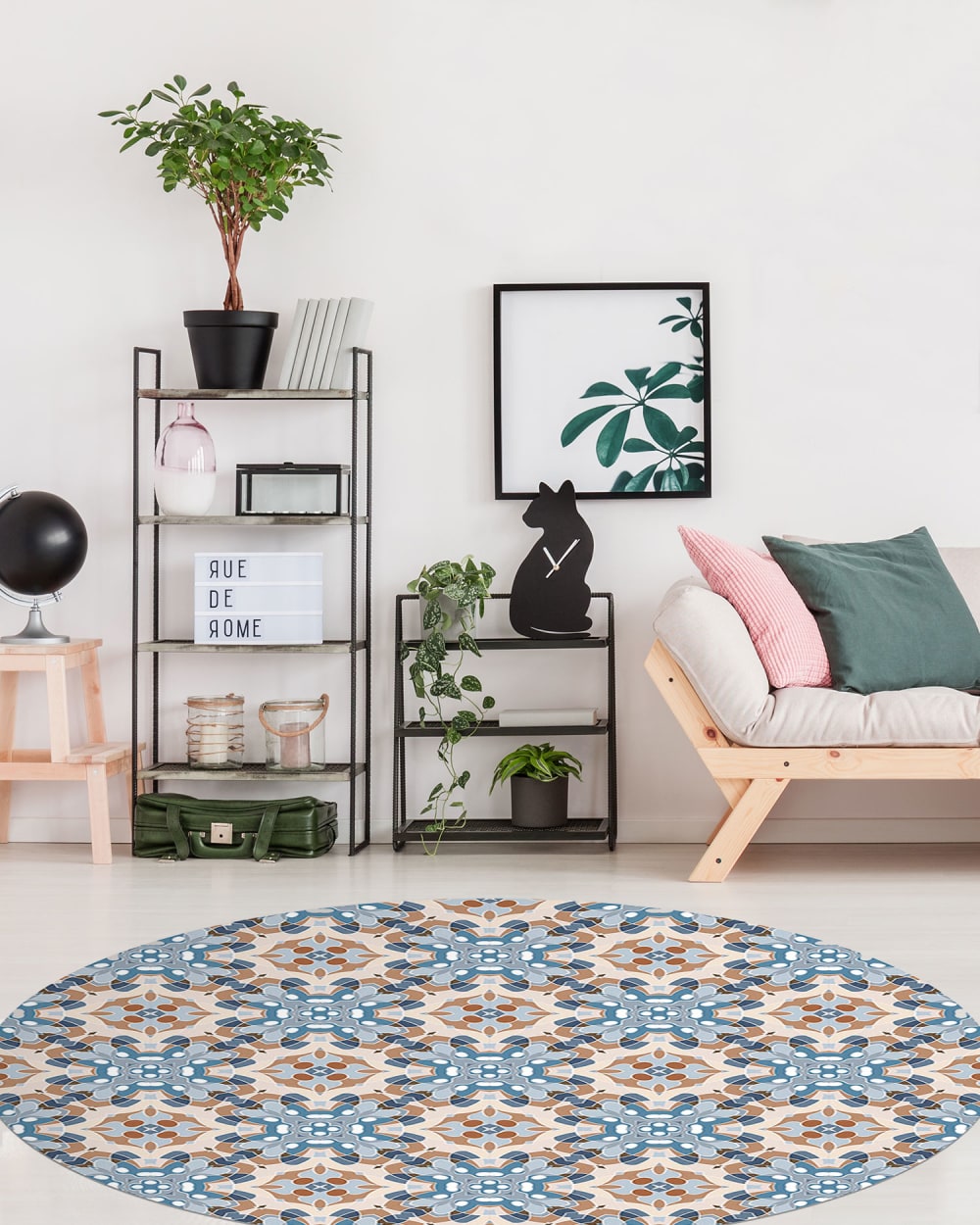 Alfombra vinílica redonda azulejo oriental azul 100x100 cm - Maisons du Monde