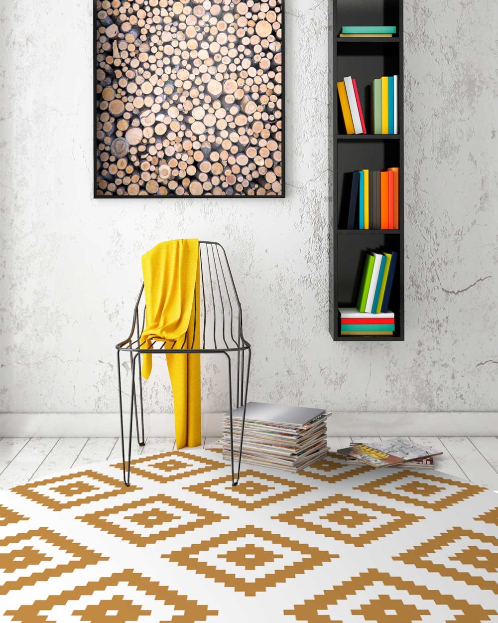 Alfombra vinílica redonda cuadros mostaza 150x150 cm - Maisons du Monde
